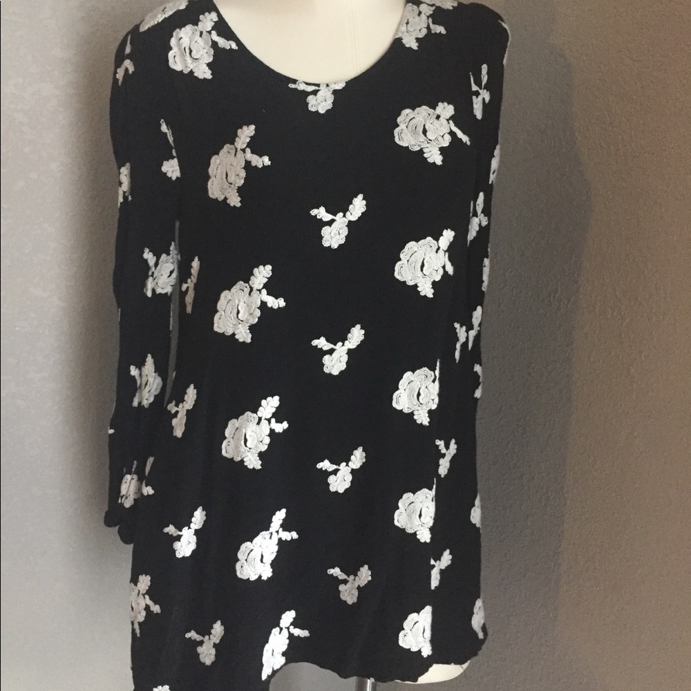 Black embroidered mini or tunic top